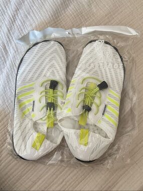 Women's Athletic Water Shoes - White with Neon Yellow Accents